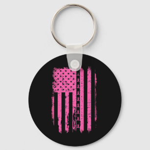 Ribbon American Flag Usa Breast Cancer Awareness G Key Ring