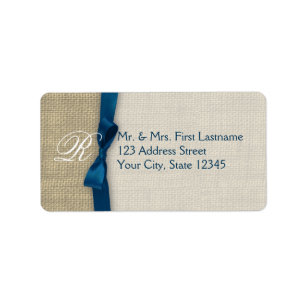 Ribbon and Burlap Navy Blue Label