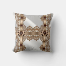 Ribbon and Lace Print in Gold and White