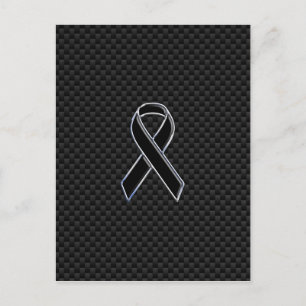 Ribbon Awareness Black Carbon Fibre Postcard
