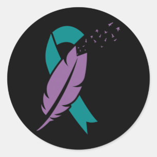 Ribbon Birds Feather Suicide Awareness Mental Heal Classic Round Sticker