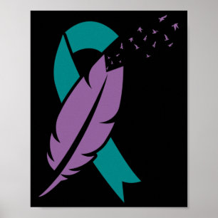 Ribbon Birds Feather Suicide Awareness Mental Heal Poster