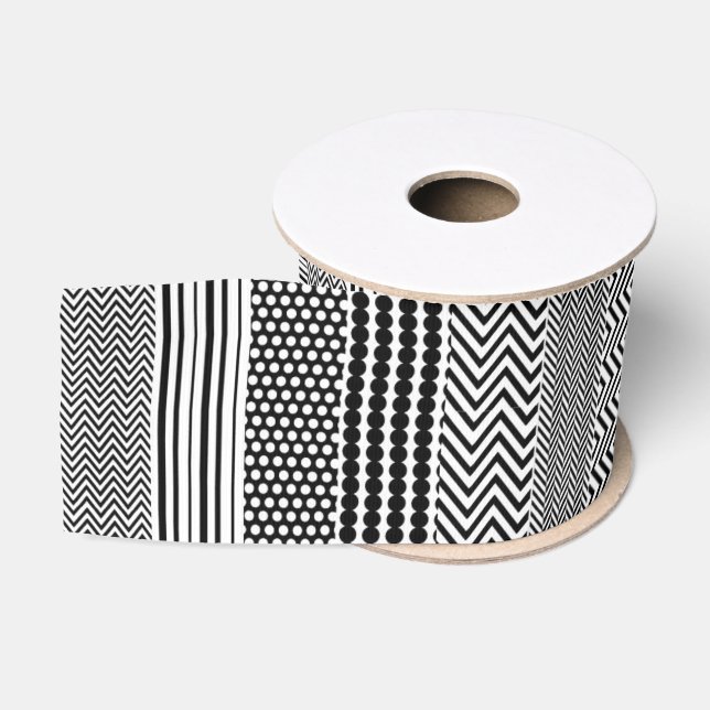Ribbon - Black and White Mixed Pattern Designs Grosgrain Ribbon (Spool)
