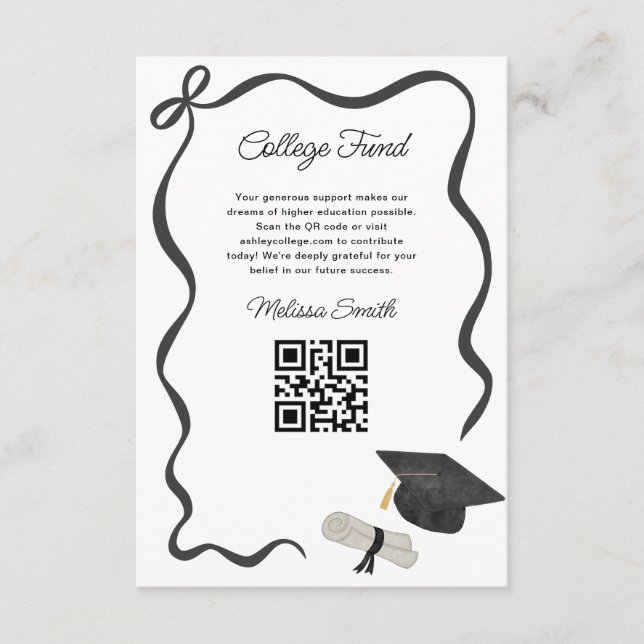 Ribbon Black Bow Graduation college fund Enclosure Card (Front)