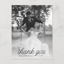 Ribbon Black Script Minimalist Wedding Photo 