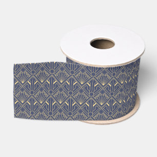 Ribbon - Blue and Gold Art Deco Seamless Design Grosgrain Ribbon