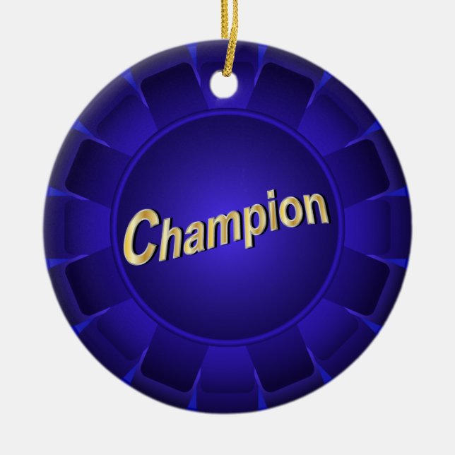 Ribbon Blue Champion to Customise Ceramic Tree Decoration (Front)