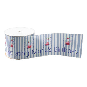 Ribbon Blue & White Stripe Birthday  Grosgrain Ribbon