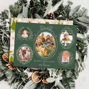 Ribbon & Botanical Frames 5 Photo Christmas Card