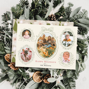 Ribbon & Botanical Frames 5 Photo Christmas Card