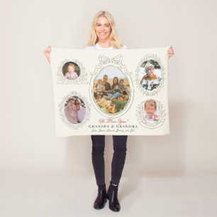 Ribbon & Botanical Frames 5 Photo Grandparents Fleece Blanket