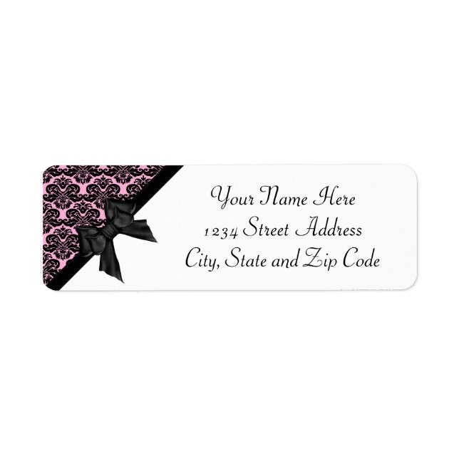 Ribbon Bow Black Light Pink Damask (Front)