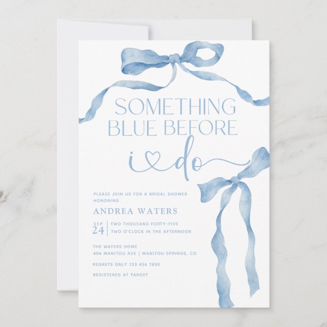 Ribbon Bow | Blue and White Bridal Shower   Invitation (Front)