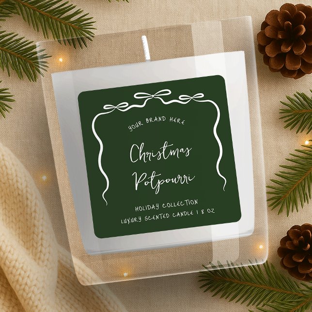 Ribbon Bow Christmas Product Jar Label Green White (Creator Uploaded)