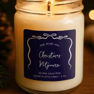 Ribbon Bow Christmas Product Jar Label Navy Blue