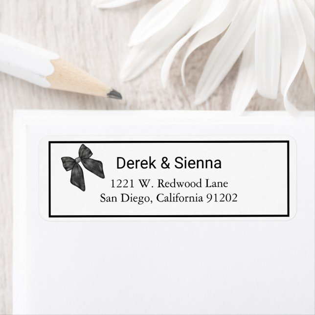 Ribbon Bow Classical Black & White Return Address  (Insitu)