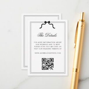 Ribbon Bow Crest Monogram QR Code Wedding Details Enclosure Card