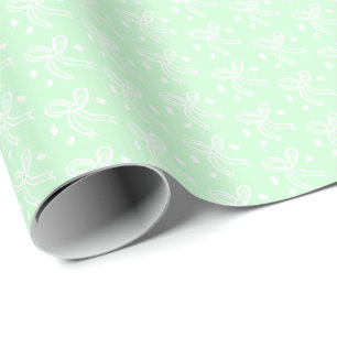 Ribbon Bow Doodle CHRISTMAS Holiday Mint White Wrapping Paper