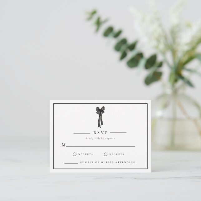 Ribbon Bow Elegance Black and White Wedding Enclosure Card (Standing Front)