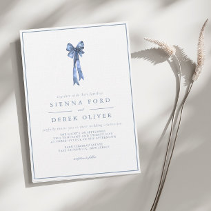 Ribbon Bow Elegance Dusty Blue Wedding Invitation
