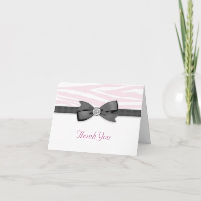 Ribbon Bow Pink Zebra Thank You Cards (Front)
