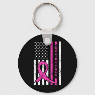 Ribbon Breast Cancer Awareness Month American Flag Key Ring