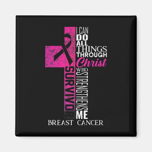 Ribbon Breast Cancer Survivor Christian Cross  Magnet (Front)