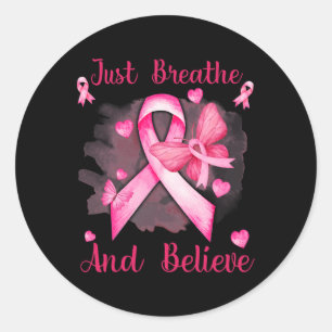 Ribbon Butterfly Breathe And Believe Breast Cancer Classic Round Sticker