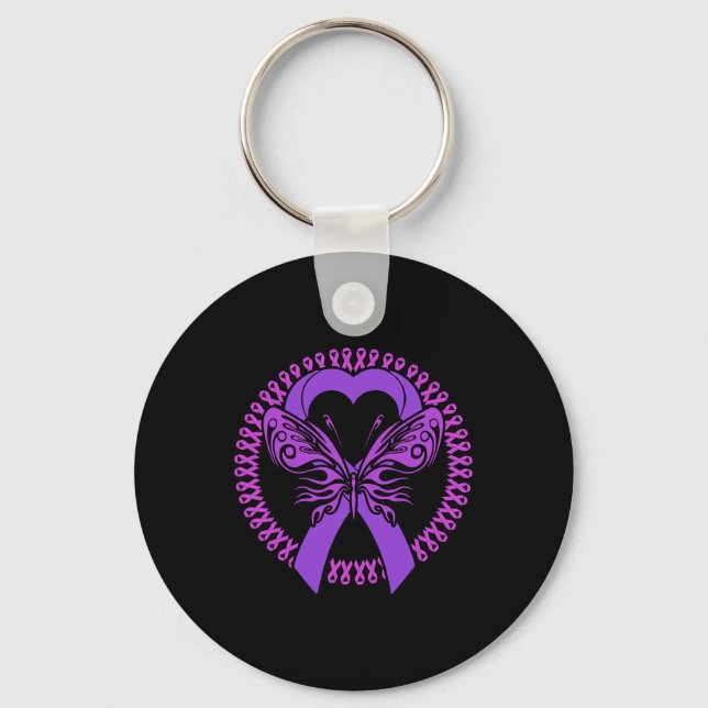 Ribbon Butterfly - Fibromyalgia Awareness  Key Ring (Front)