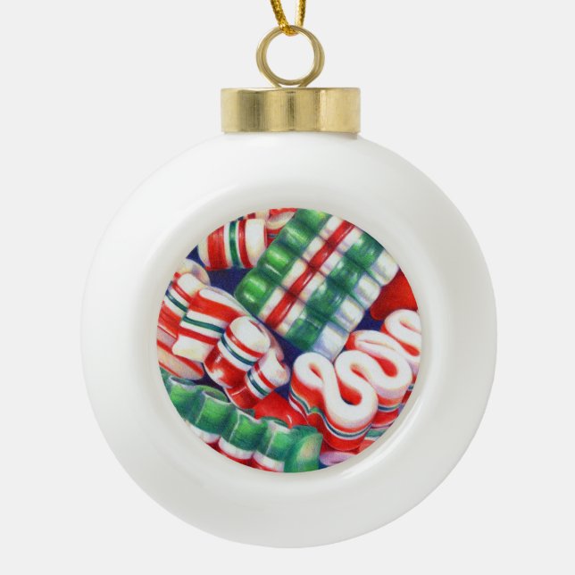 RIBBON CANDY Ceramic Ball Ornament (Front)