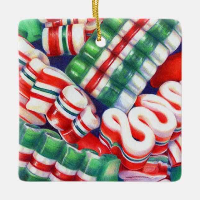 RIBBON CANDY Ceramic Square Ornament (Front)