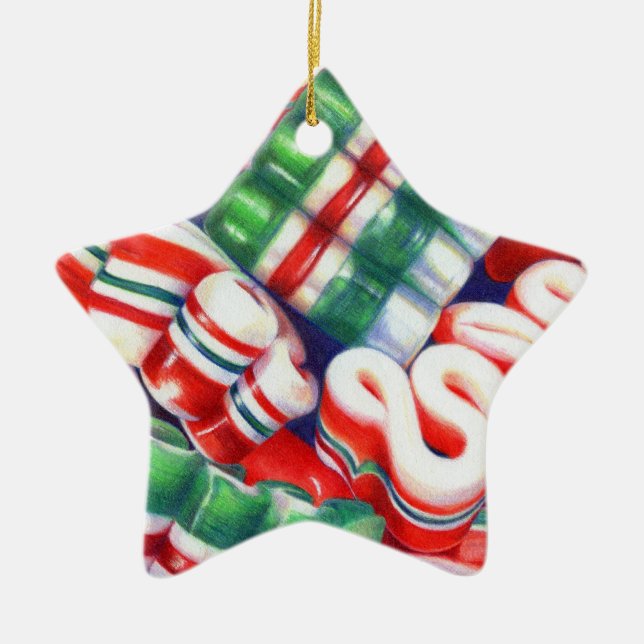 RIBBON CANDY Ceramic Star Ornament (Front)