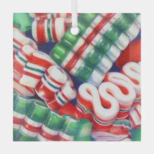 RIBBON CANDY Glass Square Ornament