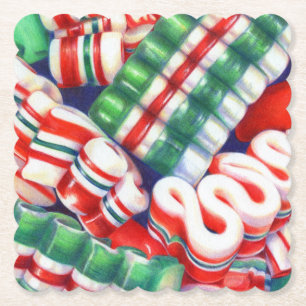 RIBBON CANDY Scalloped Square Paper Coasters