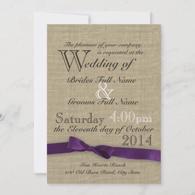 Ribbon Country Purple Wedding Invitation (Front)