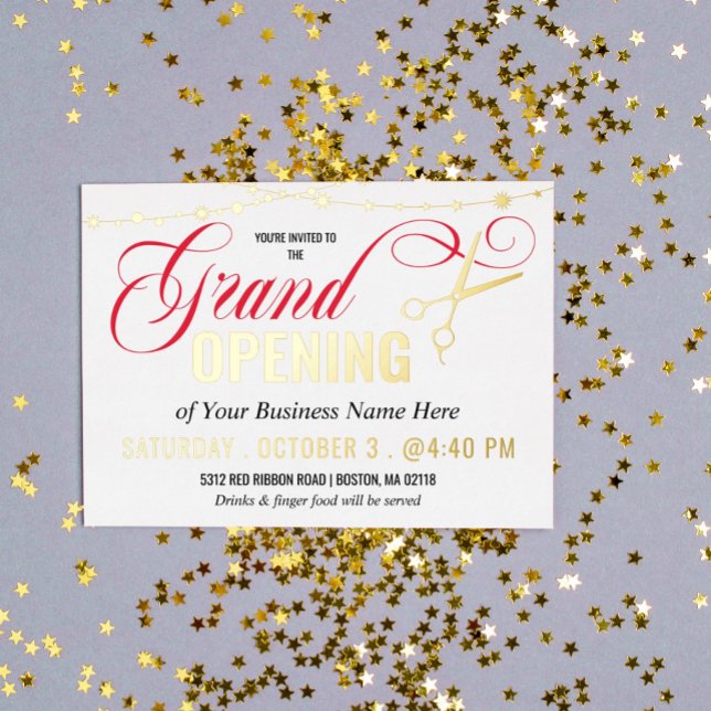 Ribbon Cutting Grand Opening Gold Foil Invitation Postcard (Creator Uploaded)