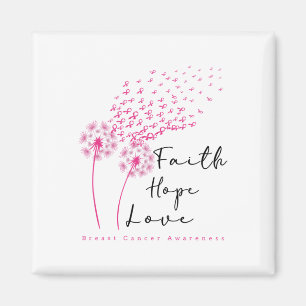 Ribbon Dandelion Faith Hope Love Breast Cancer Magnet