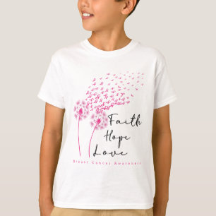 Ribbon Dandelion Faith Hope Love Breast Cancer  T-Shirt