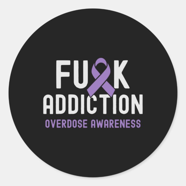 Ribbon Fck Addiction Overdose Awareness 2  Classic Round Sticker (Front)