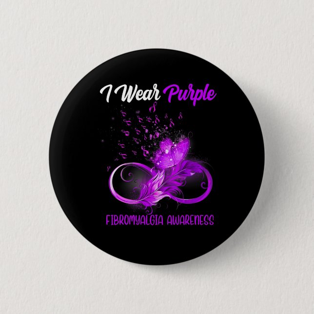 Ribbon Feather Fibromyalgia Awareness  6 Cm Round Badge (Front)