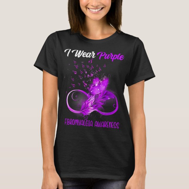 Ribbon Feather Fibromyalgia Awareness  T-Shirt (Front)