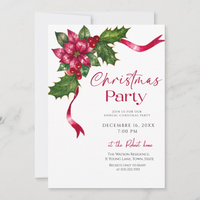 Ribbon floral Christmas Holiday Party Invitation (Front)