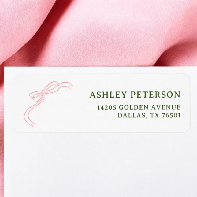 Ribbon French Pink Green Wedding Return Address (Creator Uploaded)