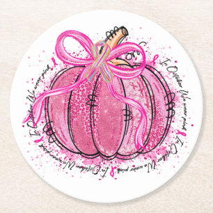 Ribbon Glitter in October We Wear Pink Round Paper Coaster