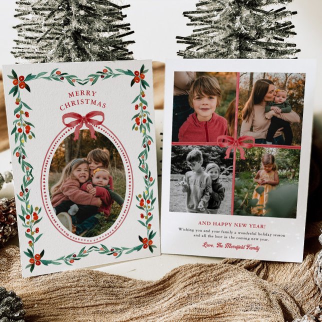 Ribbon Greenery Photo Christmas Card (Creator Uploaded)