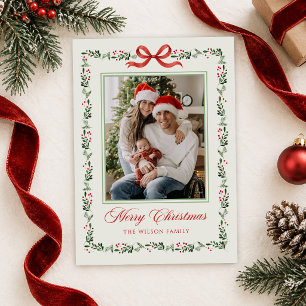 Ribbon Greenery Photo Christmas Card