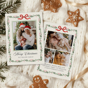 Ribbon Greenery Photo Christmas Card