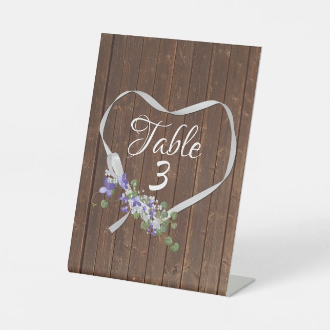Ribbon Heart and Flowers On Barn Wood  Pedestal Sign (Front)