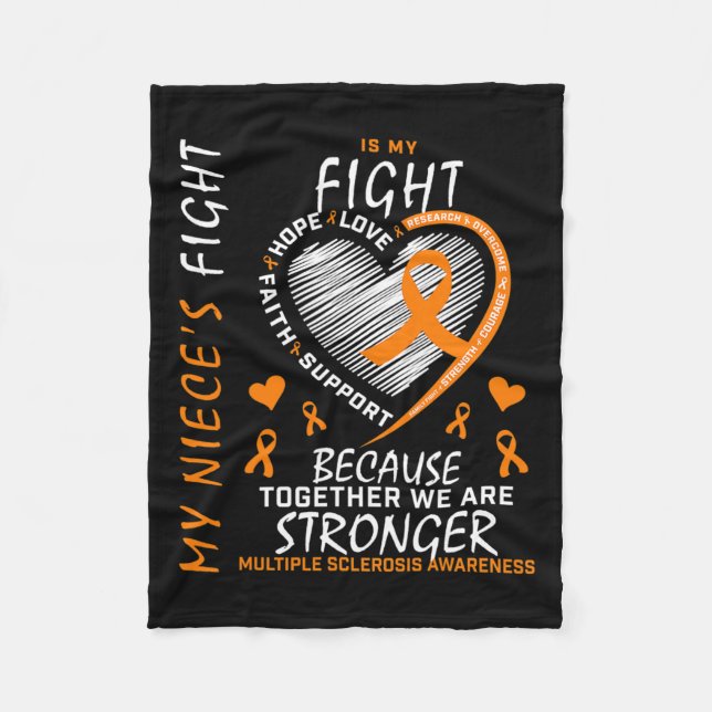Ribbon Heart Ms Niece Multiple Sclerosis Awareness Fleece Blanket (Front)