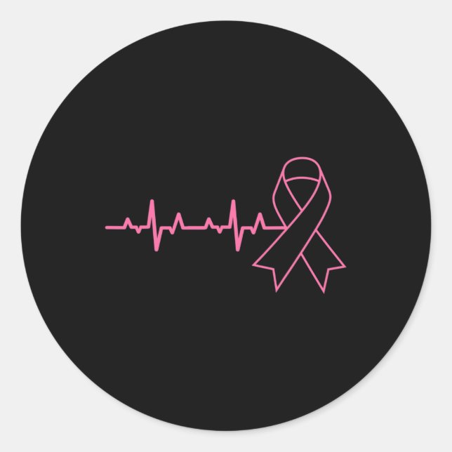 Ribbon Heartbeat Cute Breast Cancer Awareness Gift Classic Round Sticker (Front)